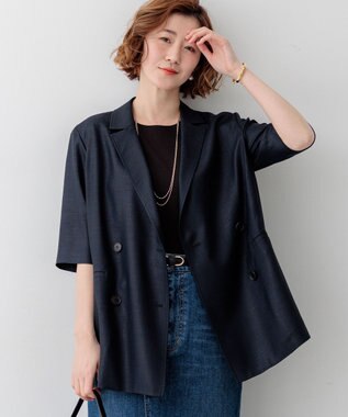 23区 【先行予約】リネンライクグロッシー ハーフスリーブ ダブル ジャケット