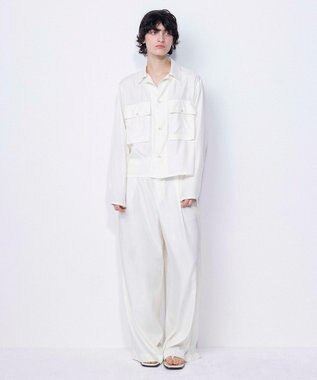 NAVE 【ReNAVE・セットアップ可/洗える/UVケア/接触冷感】フィブリルシャンブレー ワイドパンツ アイボリー系