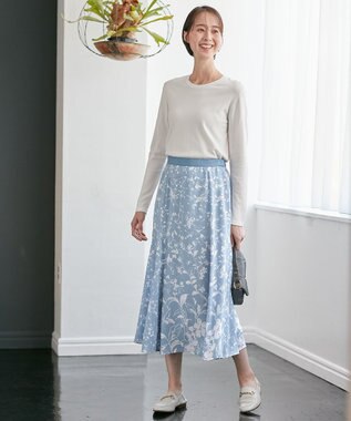 自由区 【XSサイズ～/洗える】グラデーションフラワープリントマーメイドライン スカート スカイブルー系5