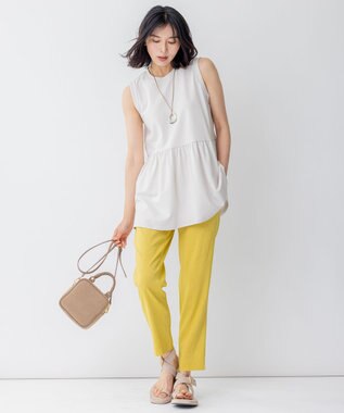 23区 【洗える】リネンレーヨンストレッチ テーパード パンツ イエロー系