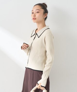 earth music&ecology バイカラートリムニットカーディガン Ivory