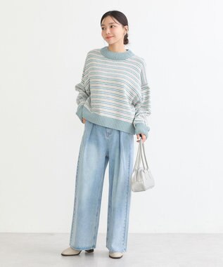 earth music&ecology マルチボーダーベロアモールプルオーバー Mint