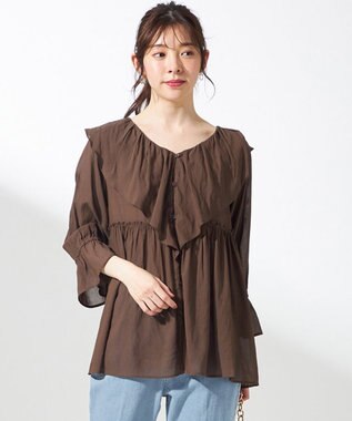 【洗える】シアーヴィンテージライクラッフル ブラウス