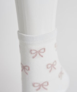 WEGO 総柄リボンクルーソックス ホワイト