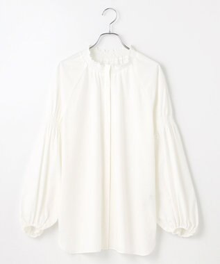 #Newans 【洗濯機可／撥水】シャーリングネック ボリュームスリーブシャツ ブラック