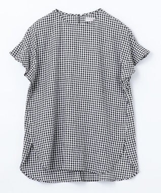 ANY 【洗える】ライトリネンクロスフレアスリーブ ブラウス ギンガム