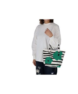 tsumori chisato CARRY フラワーボーダー ハンドバッグ 手提げ 花柄 ボーダー グリーン