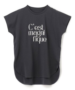 UNFILO BEAUTY FORM ロゴ刺繍フレンチスリーブTシャツ チャコール