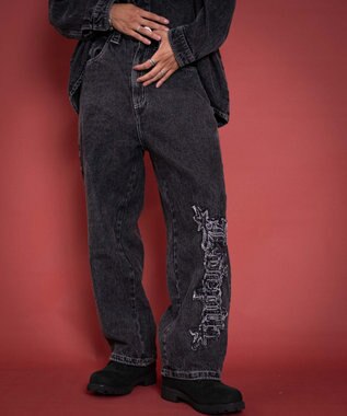 WEGO 【ユニセックス着用YD/ウエスト調整可/MLサイズ展開】グラフィックデニムパンツ デニムブラックソノタ