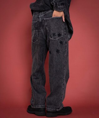 WEGO 【ユニセックス着用YD/ウエスト調整可/MLサイズ展開】グラフィックデニムパンツ デニムブラックソノタ