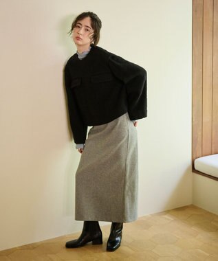 #Newans 【セットアップ可能】ワイドスリーブツイードプルオーバー ブラック