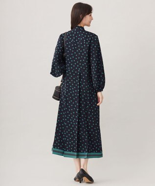 自由区 S 【洗える】ポルカドットプリント ワンピース ネイビー×ミントグリーン