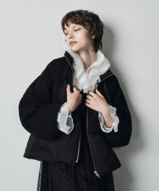 GRACE CONTINENTAL ツイードコンビパフィーブルゾン ブラック