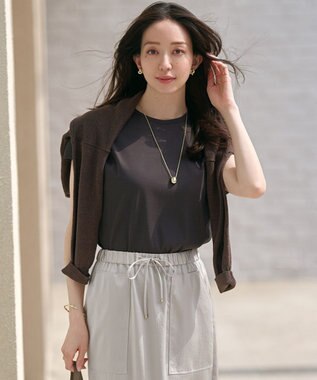 23区 【汗じみ防止/速乾性】フレンチスリーブ  IT Tシャツ ダークブラウン系