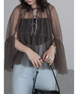 Green Parks リボンチュールデザインブラウス Khaki