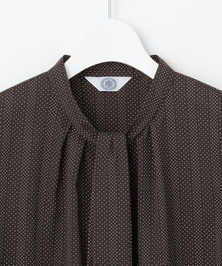 J.PRESS LADIES S 【洗える】ドットデシンプリント ボウタイ バンドカラー ブラウス ダークブラウン系