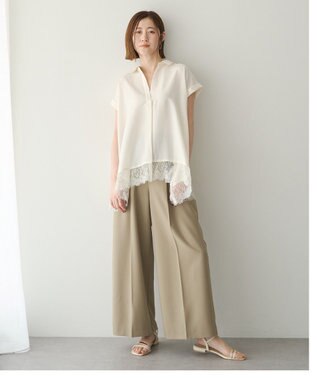 YECCA VECCA 裾レーススキッパーシャツ Off White