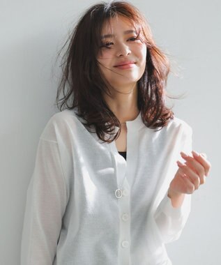 UNFILO シアーフォルムニット キーネックカーディガン オフ