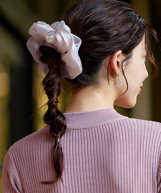 Tiaclasse パール付きオーガンジーシュシュ パープル