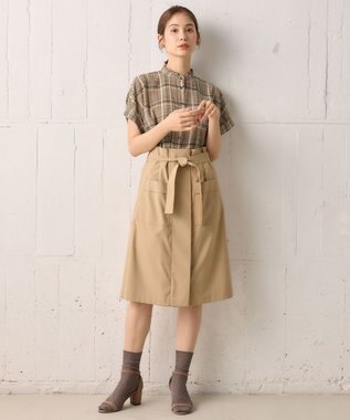 組曲 【洗える】シアーチェック 半袖ブラウス ベージュ系5