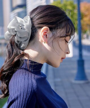 Tiaclasse パール付きオーガンジーシュシュ グレー