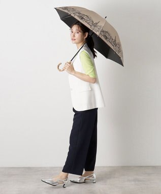 MOONBAT 【遮光100%】SOLFEGE MODE  晴雨兼用 長傘 日傘 街並プリント キャメル