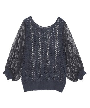 YECCA VECCA 【archive】テープヤーン袖レースプルオーバー Navy