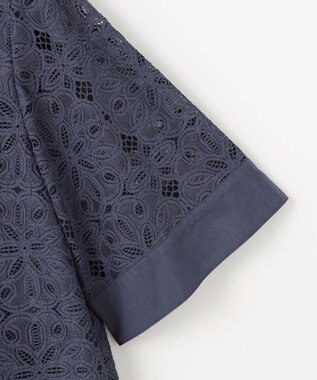 自由区 【カタログ掲載・洗える】フラワータイルレース ブラウス インディゴブルー