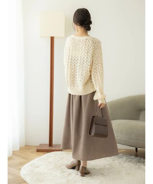 earth music&ecology スラブコットンレース編みカーディガン Ivory