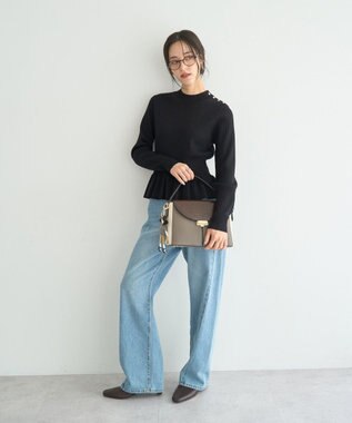 YECCA VECCA 金釦ペプラムニット Black