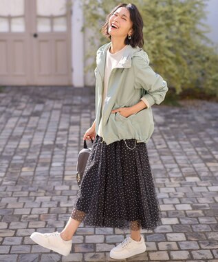 ANY 【ウエストゴム】チュールフレアースカート クロベース×ホワイトドット