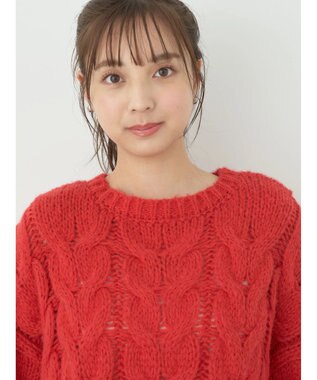 earth music&ecology ローゲージ手編み風ケーブルプルオーバー Red