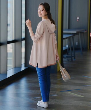 Tiaclasse 【洗える】配色フーディーニットチュニック ライトピンク×ピンク