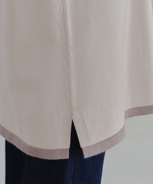 Tiaclasse 【洗える】配色フーディーニットチュニック ベージュ×モカ