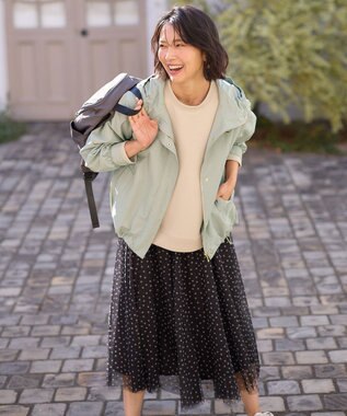 ANY 【ウエストゴム】チュールフレアースカート クロベース×ホワイトドット