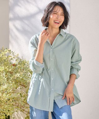 ANY 【洗濯機可能/接触冷感/UVケア】カラーストライプシャツ グリーン