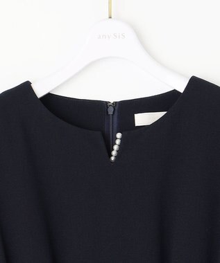 ANY SIS 【洗える】パール調ラインフレア ワンピース ネイビー