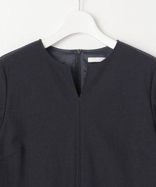 自由区 S 【WEB限定・洗える】カラミストレッチパフスリーブ ワンピース ネイビー系