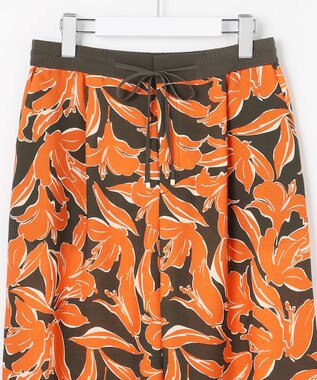 自由区 シアーカラミプリントワイド パンツ ブラウン×オレンジ