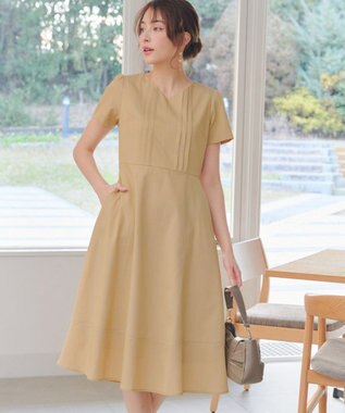 Tiaclasse L ピンタックステッチワンピース イエロー