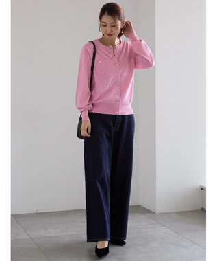 Te chichi ポケットデザインクルーネックカーディガン ピンク