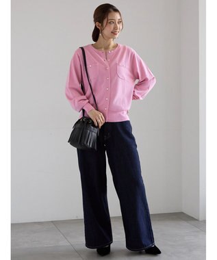 Te chichi ポケットデザインクルーネックカーディガン ピンク