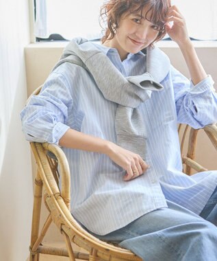 AMERICAN HOLIC ＵＶカットリサイクルコットンオックスシャツ Stripe Green