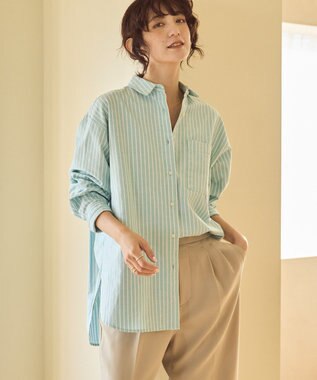 AMERICAN HOLIC ＵＶカットリサイクルコットンオックスシャツ Stripe Green