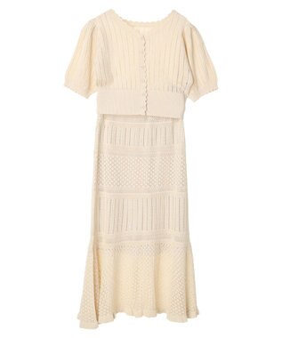 earth music&ecology ２点ＳＥＴ透かし編みカーディガン＋裾フレアスカート Ivory