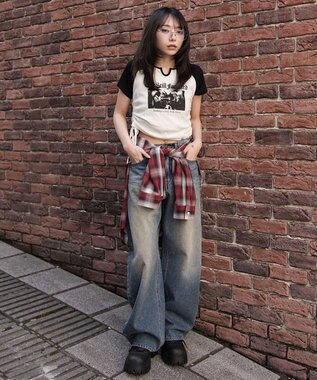 WEGO キーネックサイドレースアップちびT 柄3