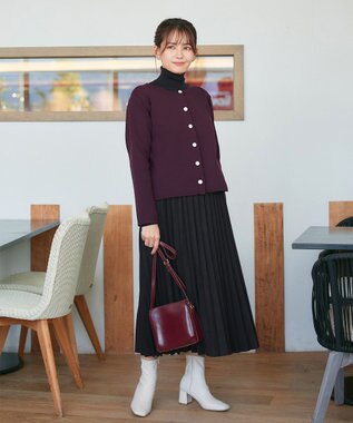 Tiaclasse L 【洗える】スポンジニットパールボタンカーディガン ワイン