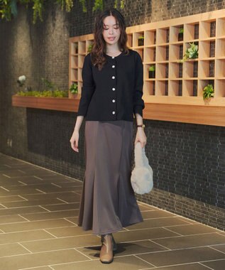 Tiaclasse L 【洗える】スポンジニットパールボタンカーディガン ブラック