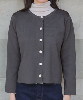 Tiaclasse L 【洗える】スポンジニットパールボタンカーディガン チャコールグレー