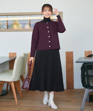 Tiaclasse L 【洗える】スポンジニットパールボタンカーディガン ワイン